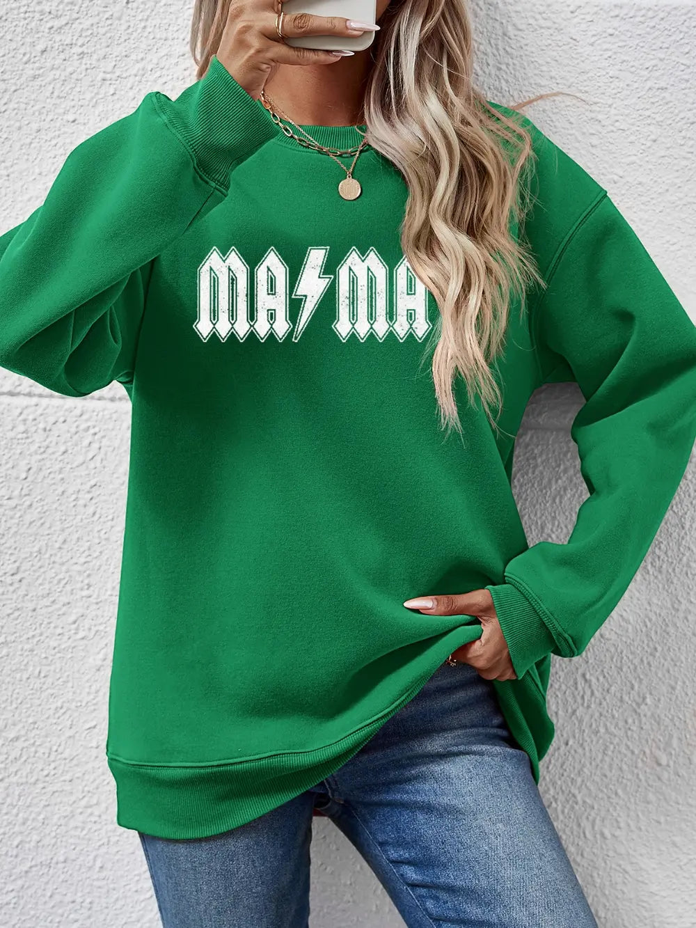 Letter Graphic Dropped Shoulder Sweatshirt in Green