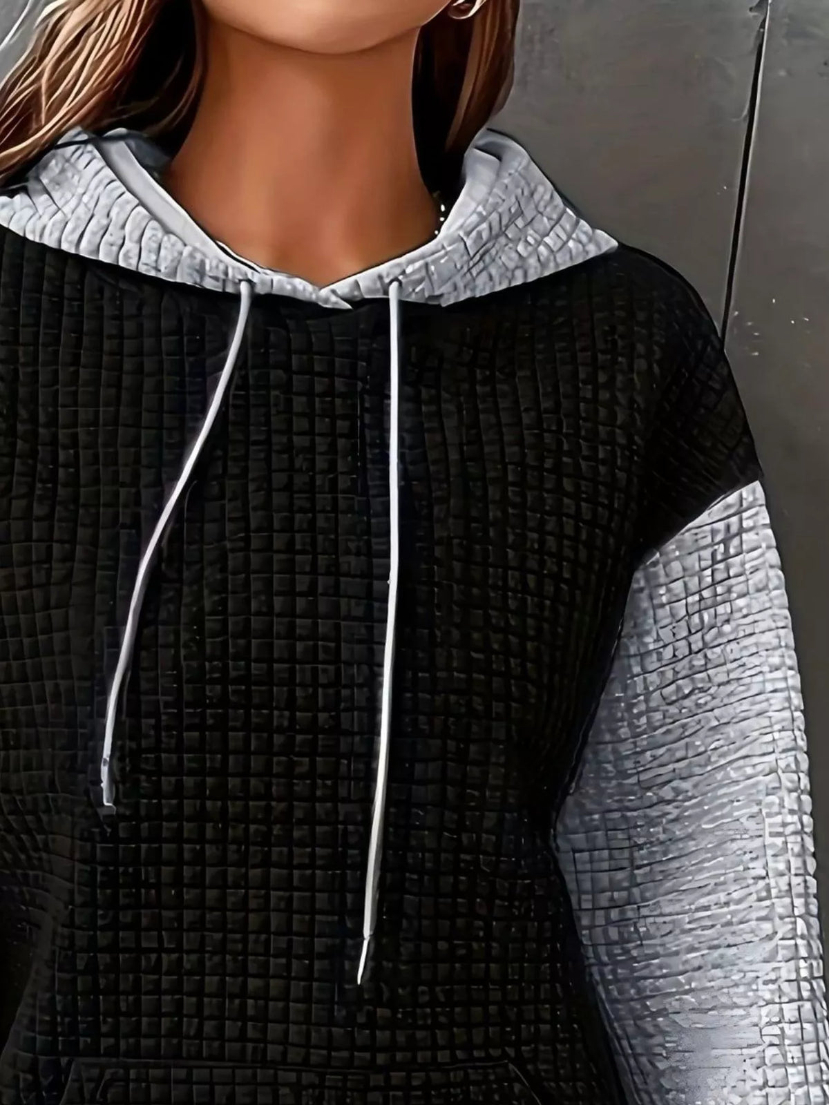 Full Size Textured Kangaroo Pocket Hoodie Plus Size - Lilixa.store