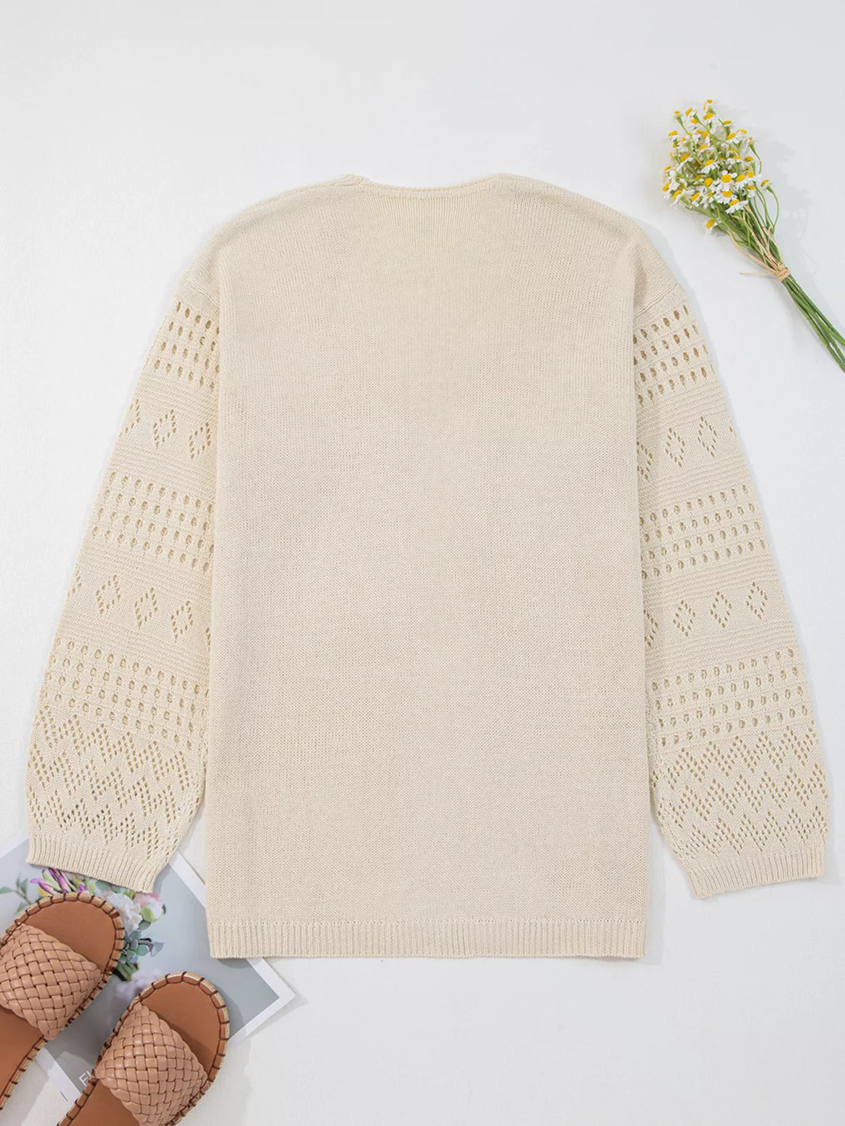 Hollowed Knit Open Front Cardigan - Lilixa.store