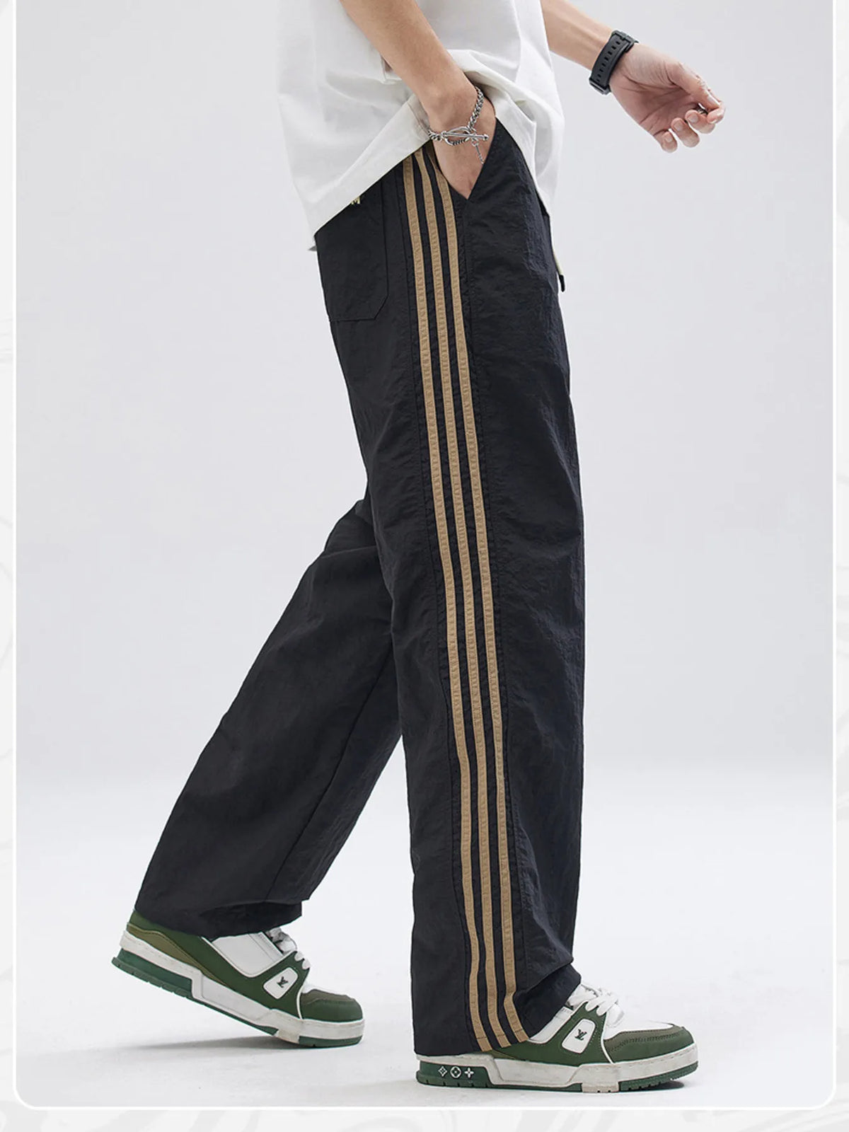 Men's Full Size Drawstring Wide Leg Pants with Side Striped Plus Size, view 5