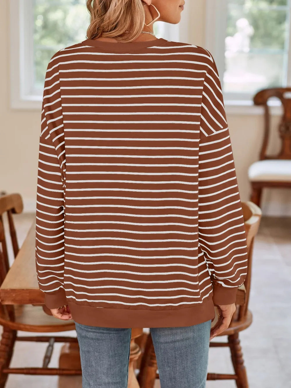 Lovelet Striped Round Neck Long Sleeve Sweatshirt - Lilixa.store