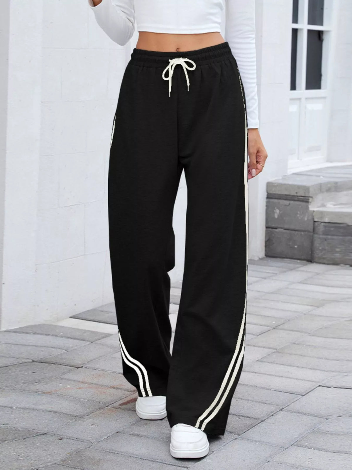 Side Striped Wide Leg Pants - Lilixa.store