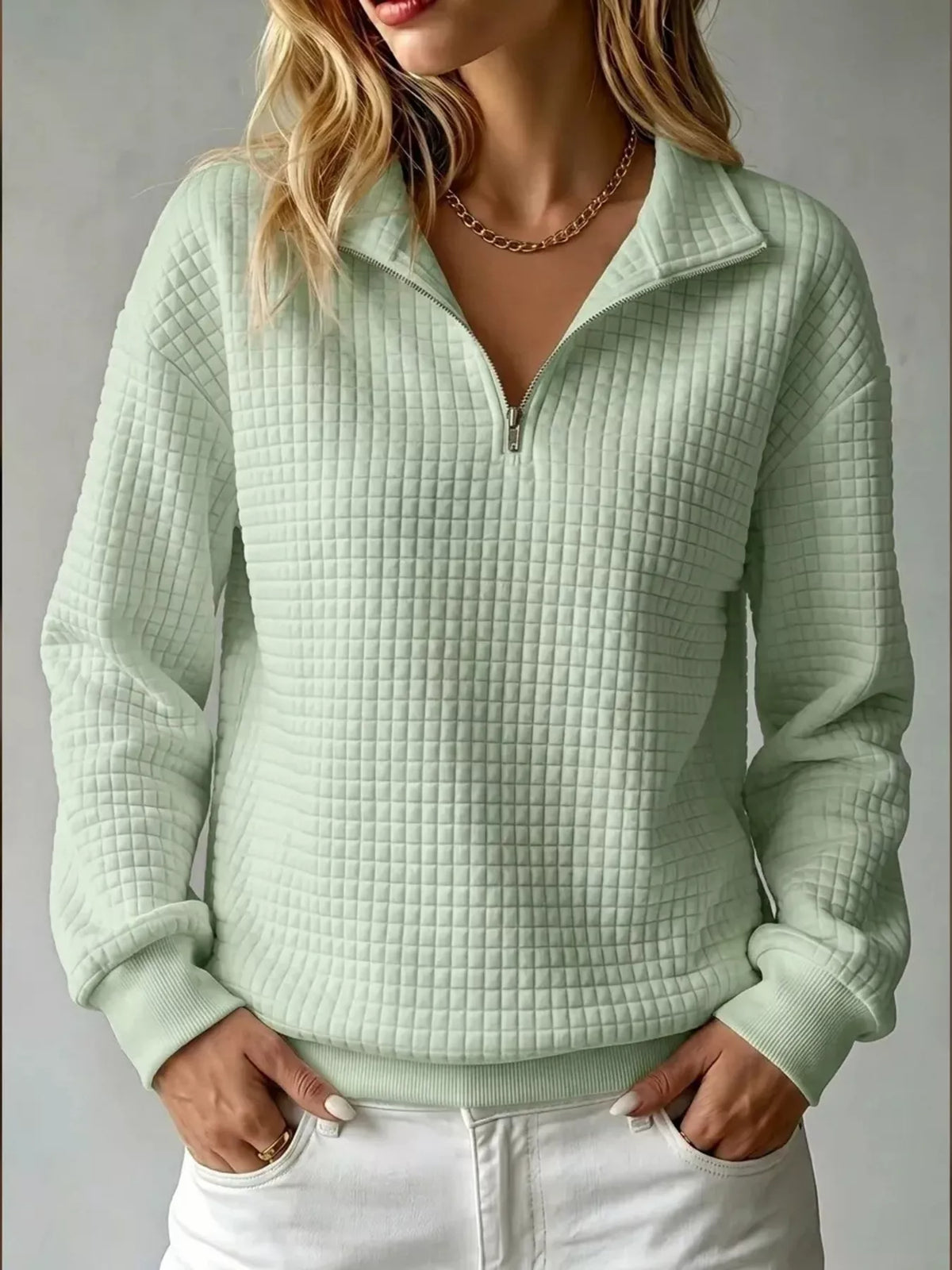 Waffle Knit Quarter-Zip Sweatshirt