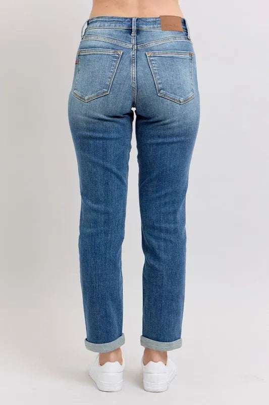 Judy Blue Full Size Mid Rise Skinny Cuff Jeans with Pockets Plus Size - Lilixa.store