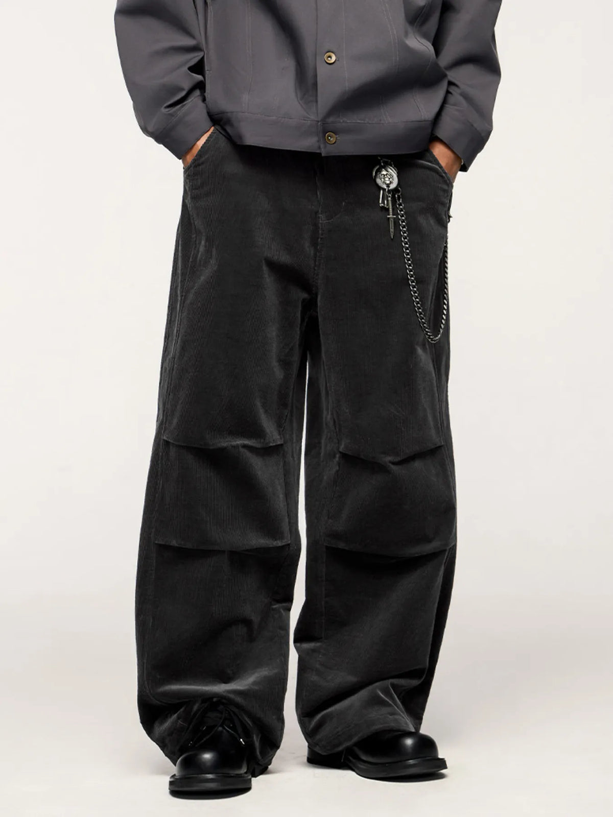 Men's Wide Leg Pants in Dark Gray
