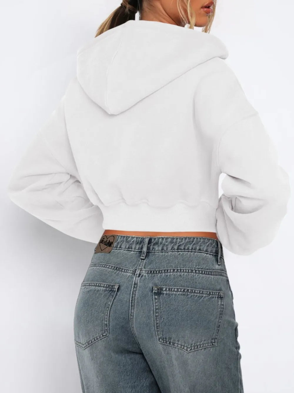 Zip Up Long Sleeve Hooded Cropped Jacket, view 11