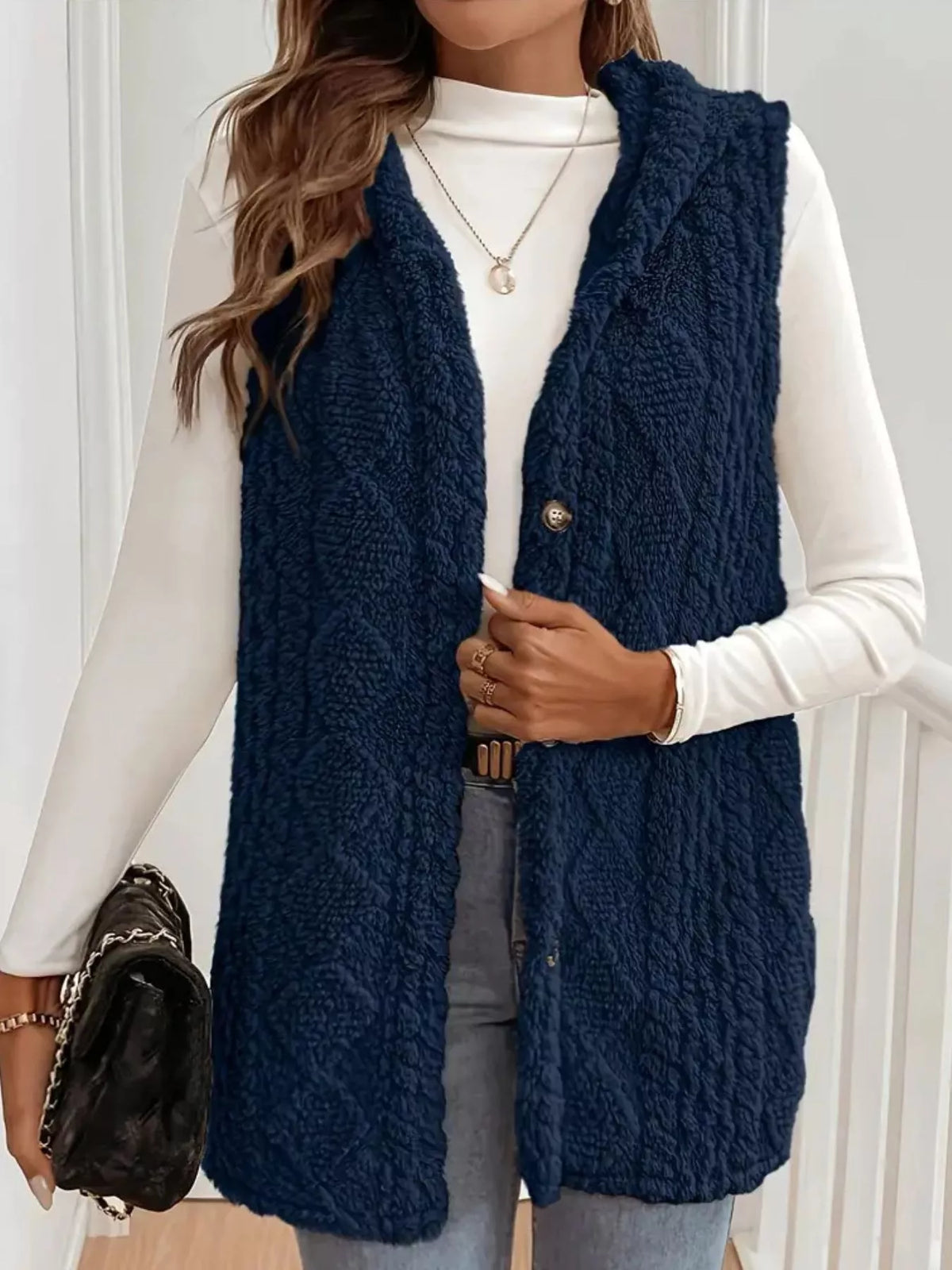 Button-Down Sherpa Hooded Vest Coat - Lilixa.store