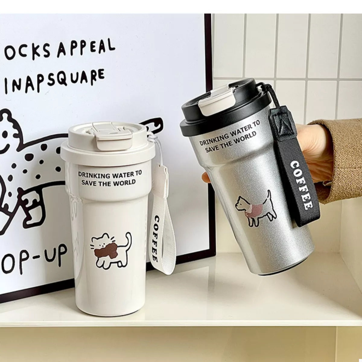 Cute Cat Stainless Steel Tumbler with Straw - Lilixa.store