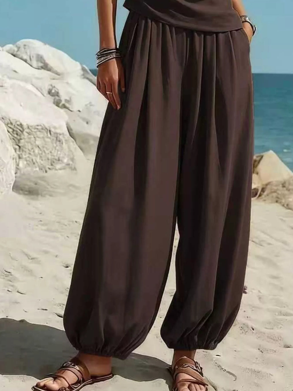 Full Size One-Shoulder Sleeveless Top and Harem Pants Set Plus Size - Lilixa.store