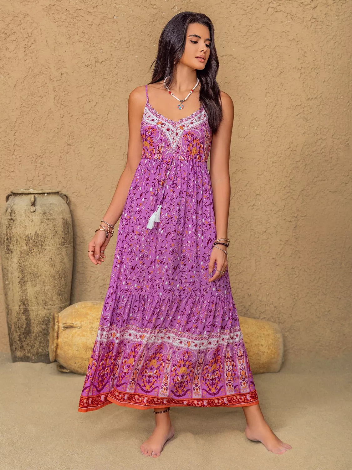 Tassel Floral Print Cami Dress - Lilixa.store