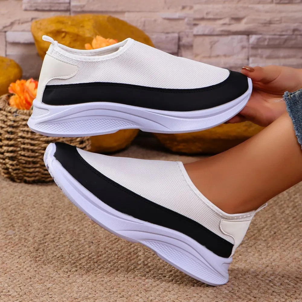 Mesh Contrast Flat Slip-Ons in White