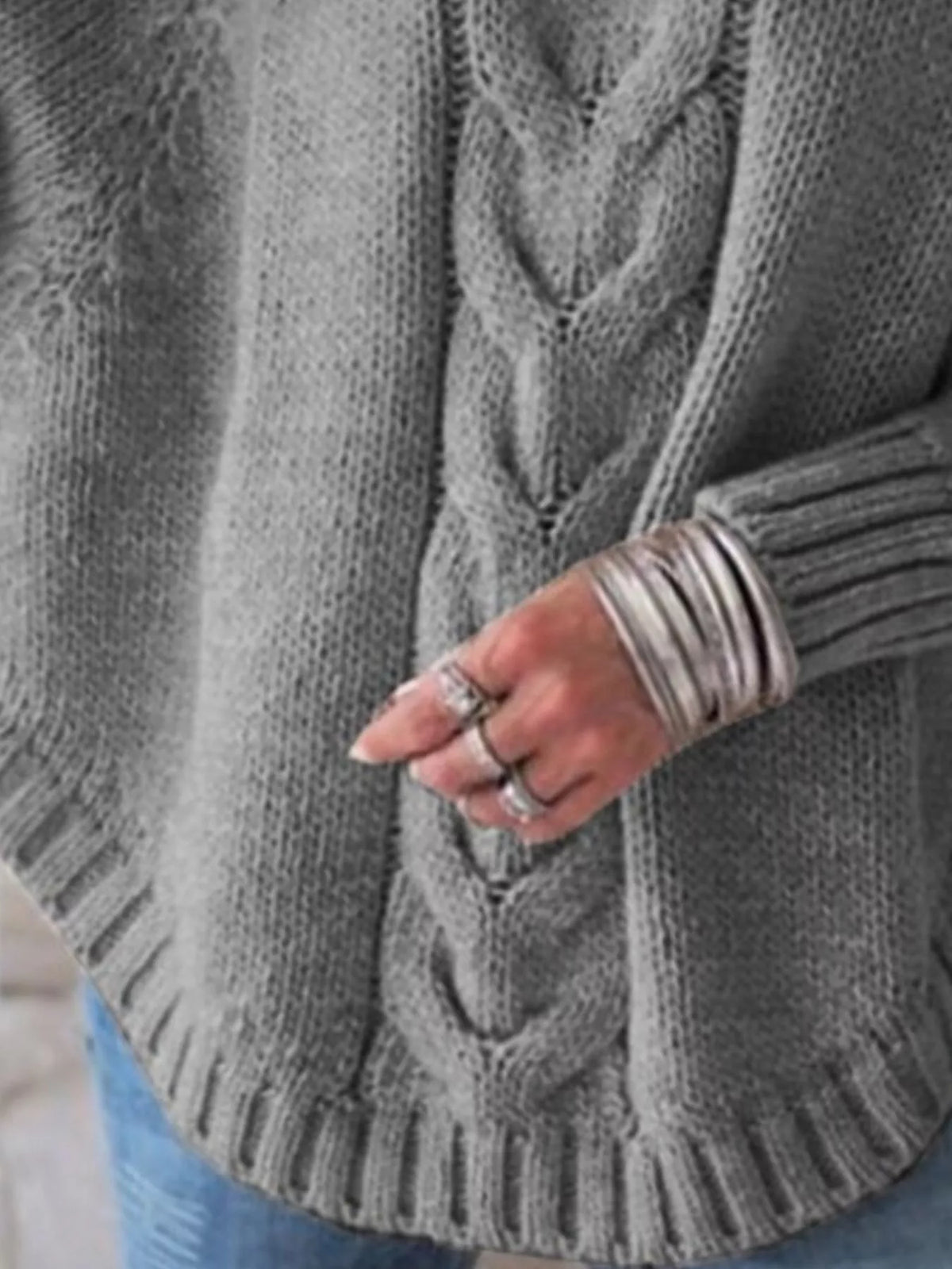 Cable-Knit Long Sleeve Sweater - Lilixa.store