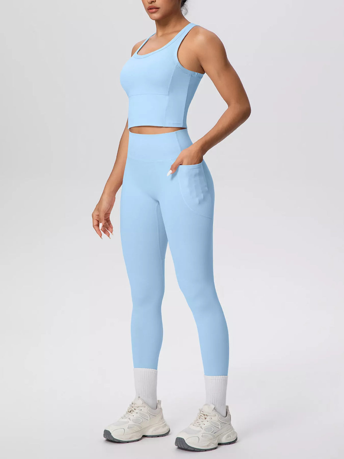 Scoop Neck Tank and High-Waisted Leggings Active Set, view 7