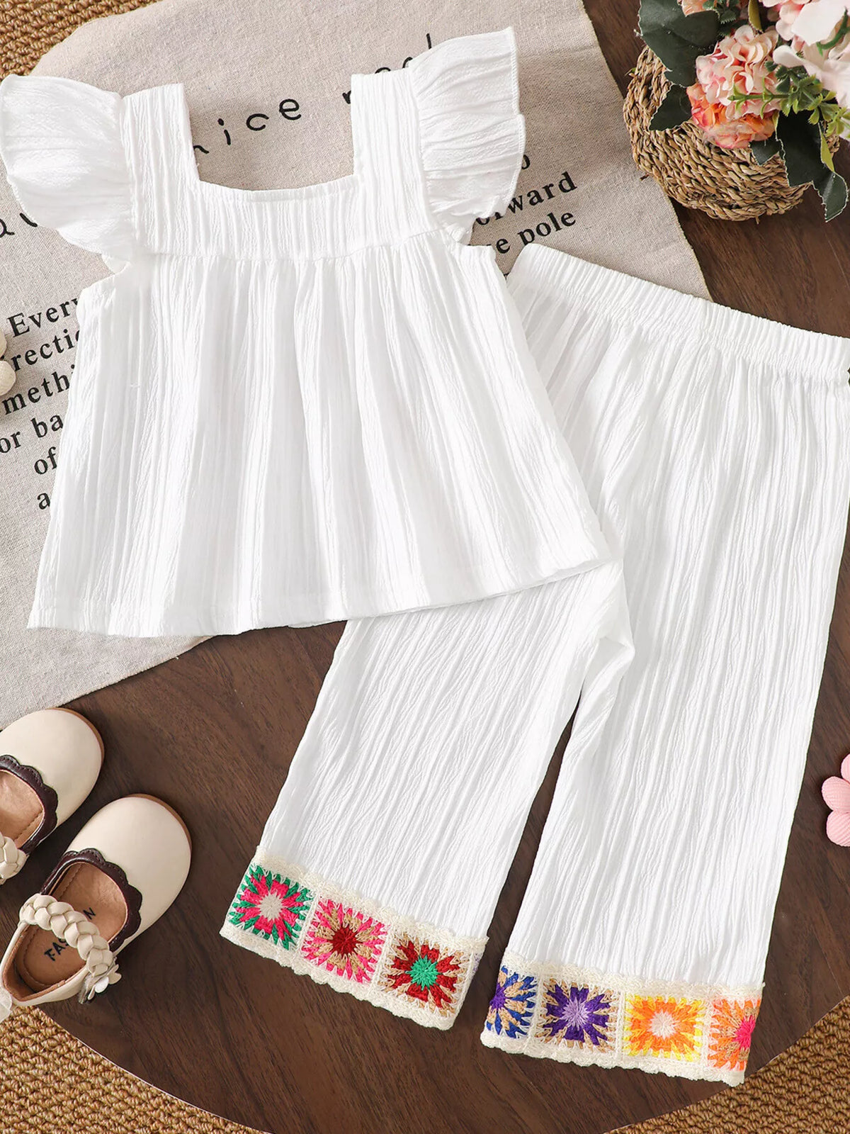 Children's Crochet Trimmed Top and Pants Set - Lilixa.store