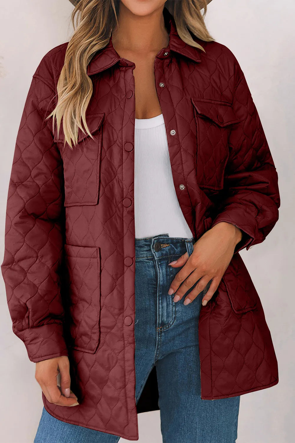 Snap Down Collared Winter Coat - Lilixa.store