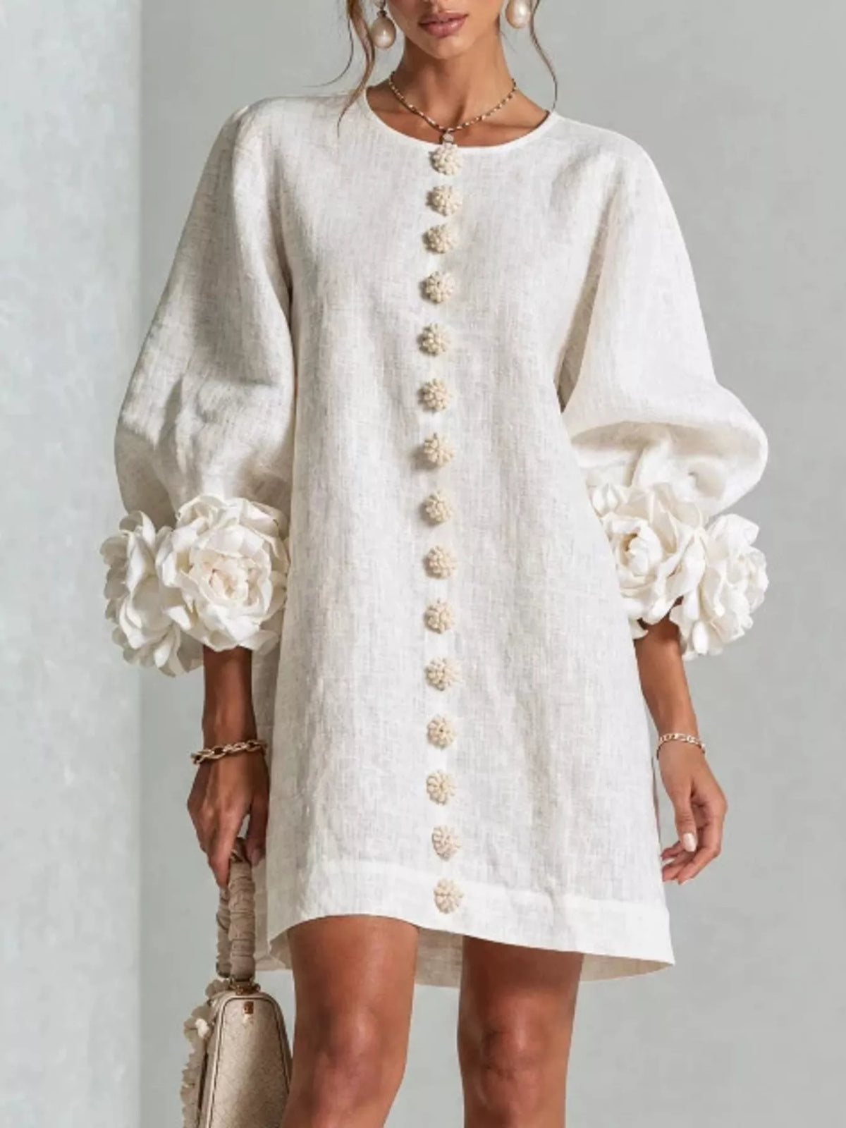 Full Size 3D Floral Round Neck Mini Dress Plus Size - Lilixa.store