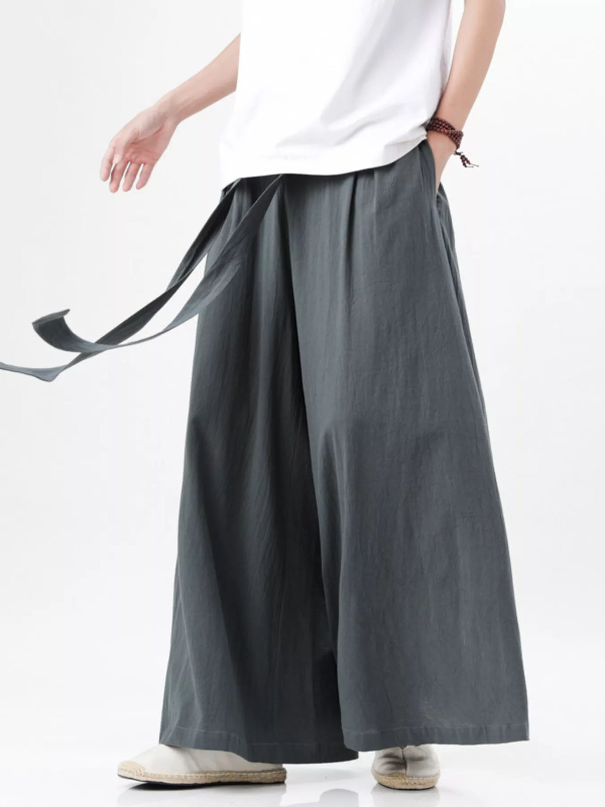 Men's Plus Size Wide Leg Pants with Tie Waist in Grey