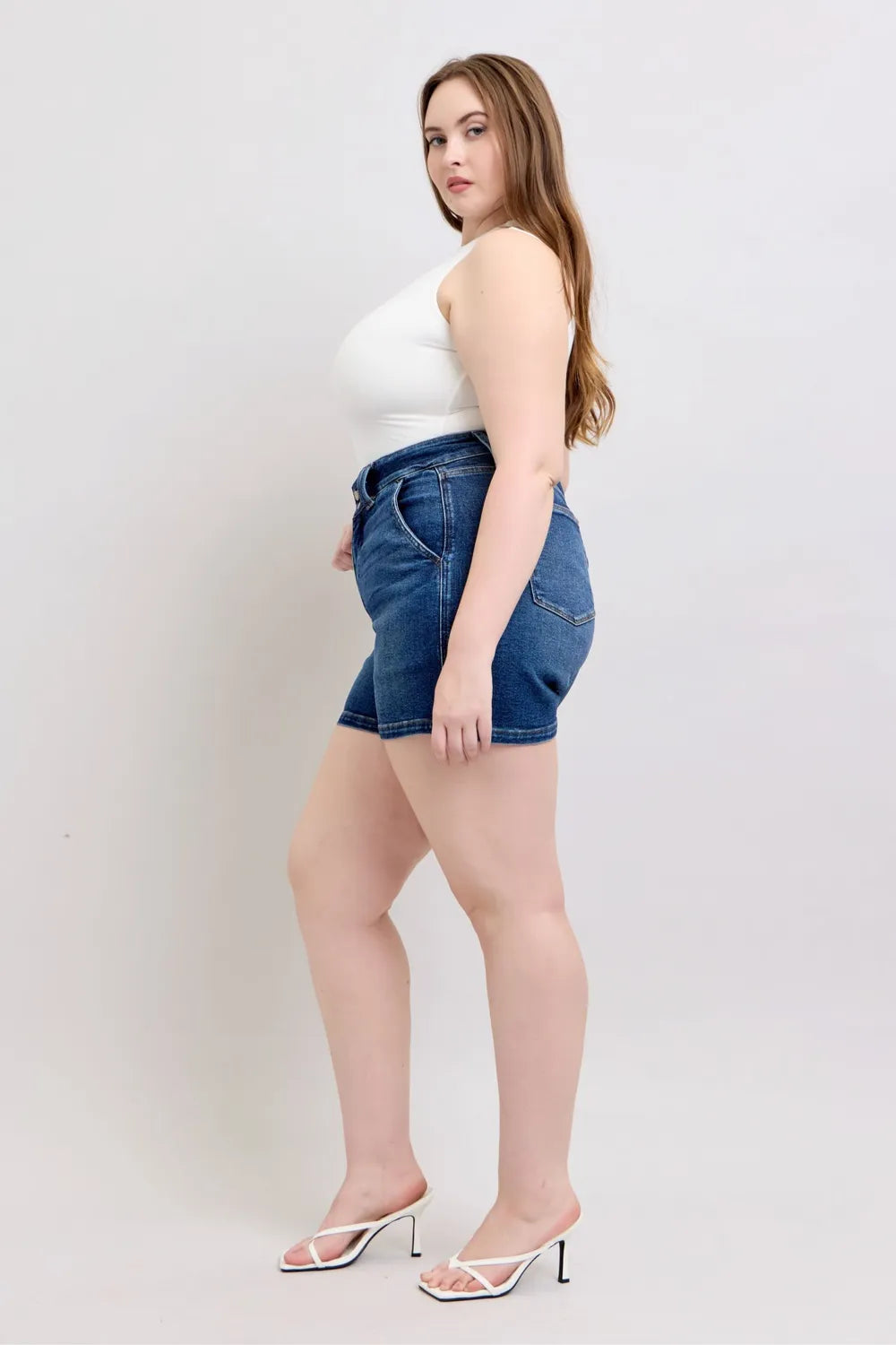 Judy Blue Full Size Double Button Waistband Denim Shorts Plus Size - Lilixa.store