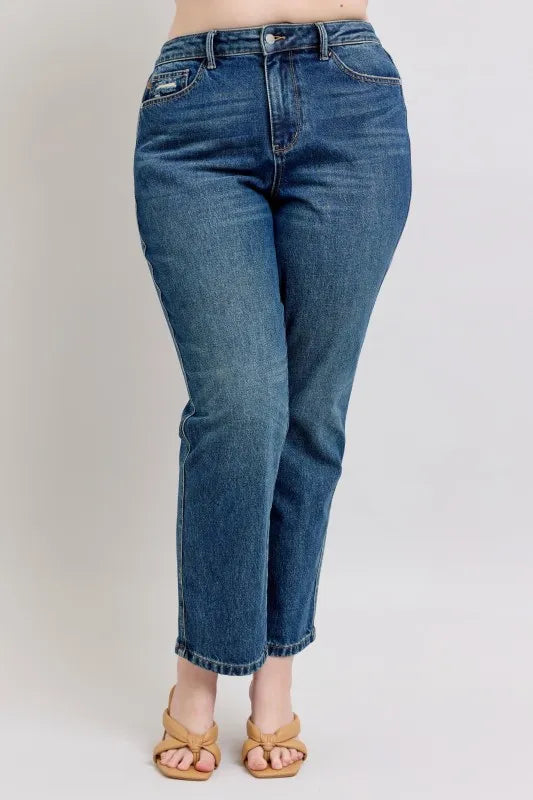 Judy Blue Full Size High Waisted Rigid Magic Non-destroy Straight Leg Jeans Plus Size - Lilixa.store