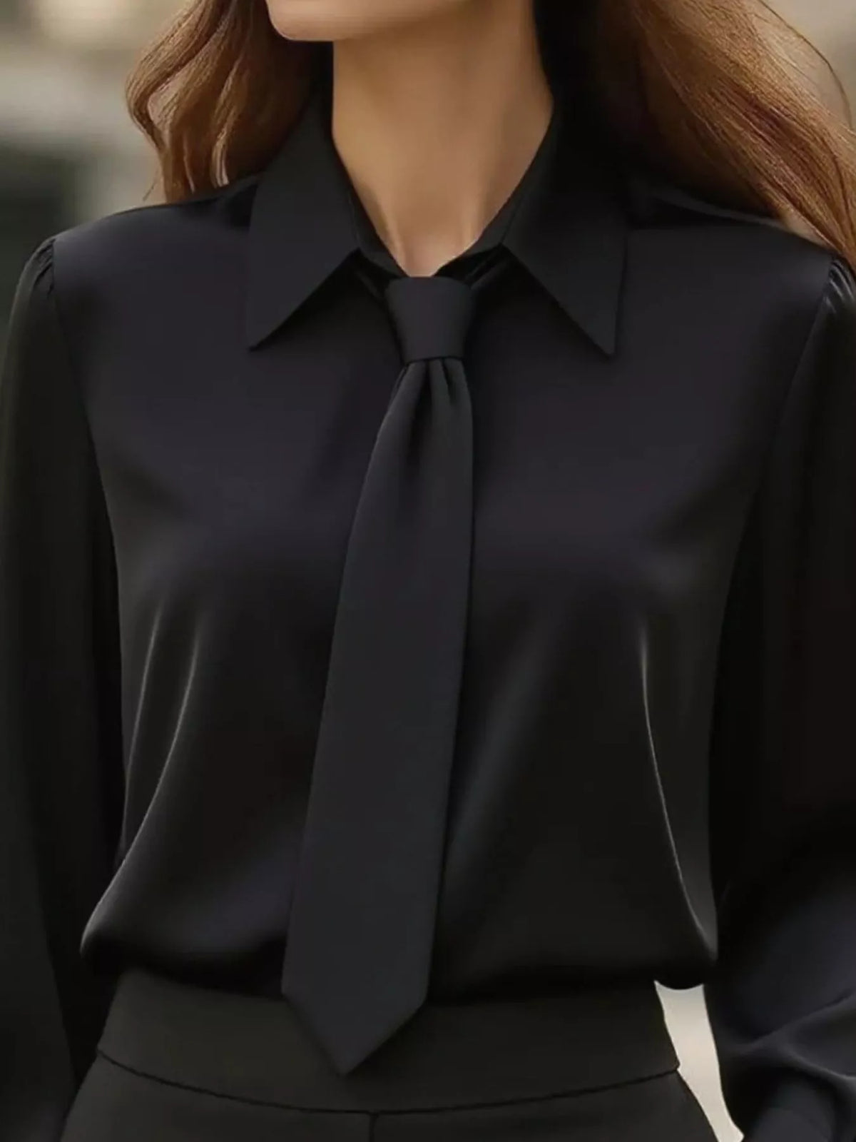 Tie-Neck Long Sleeve Blouse, view 3