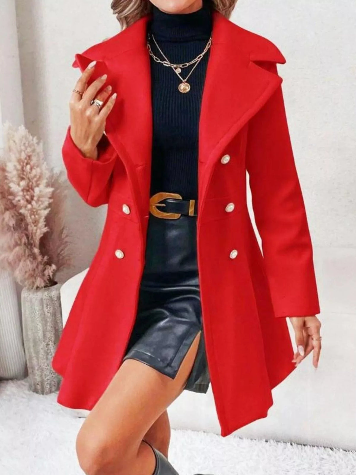 Double-Breasted Peplum Coat - Lilixa.store