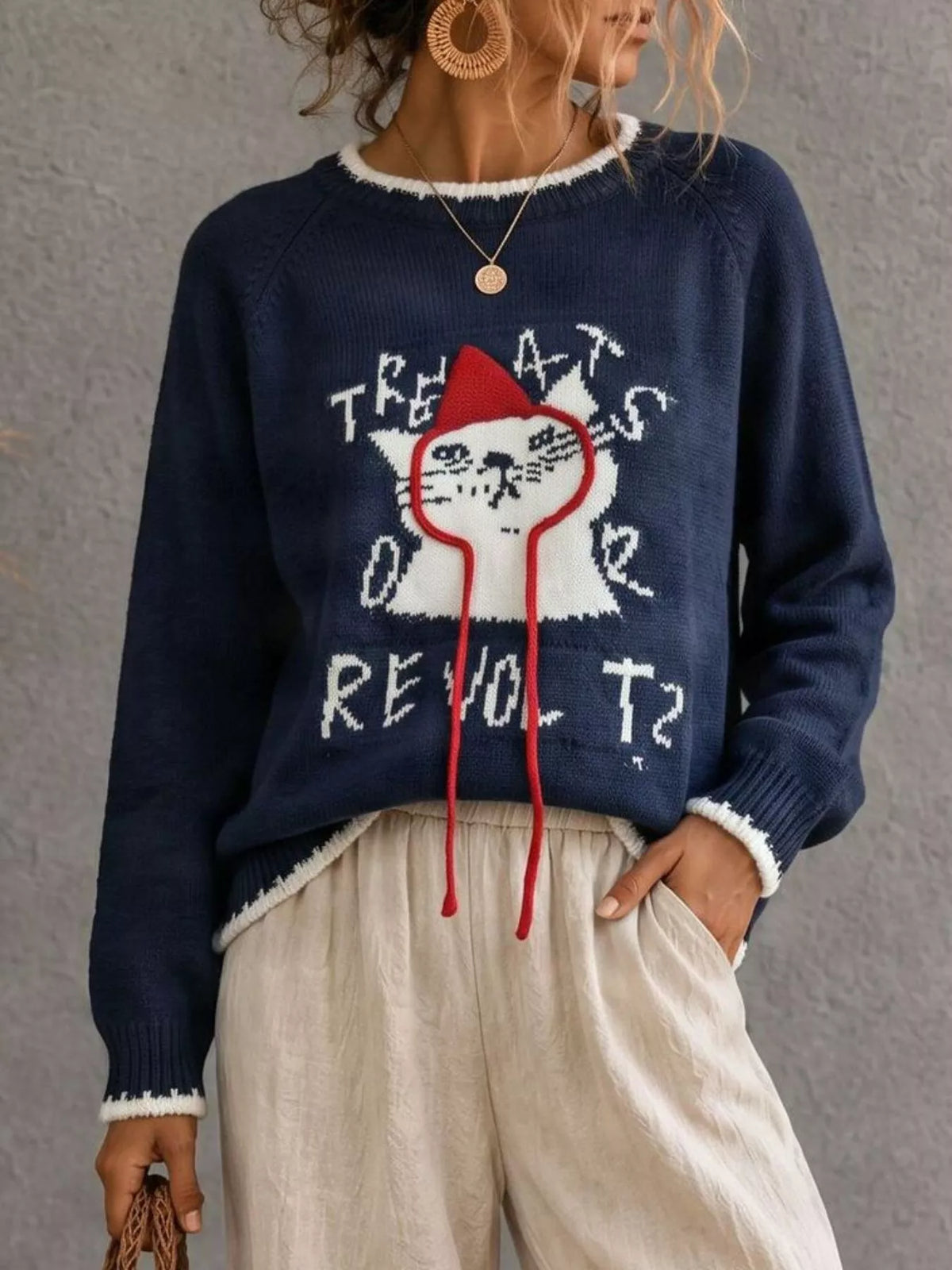 Cat Raglan Sleeve Sweater