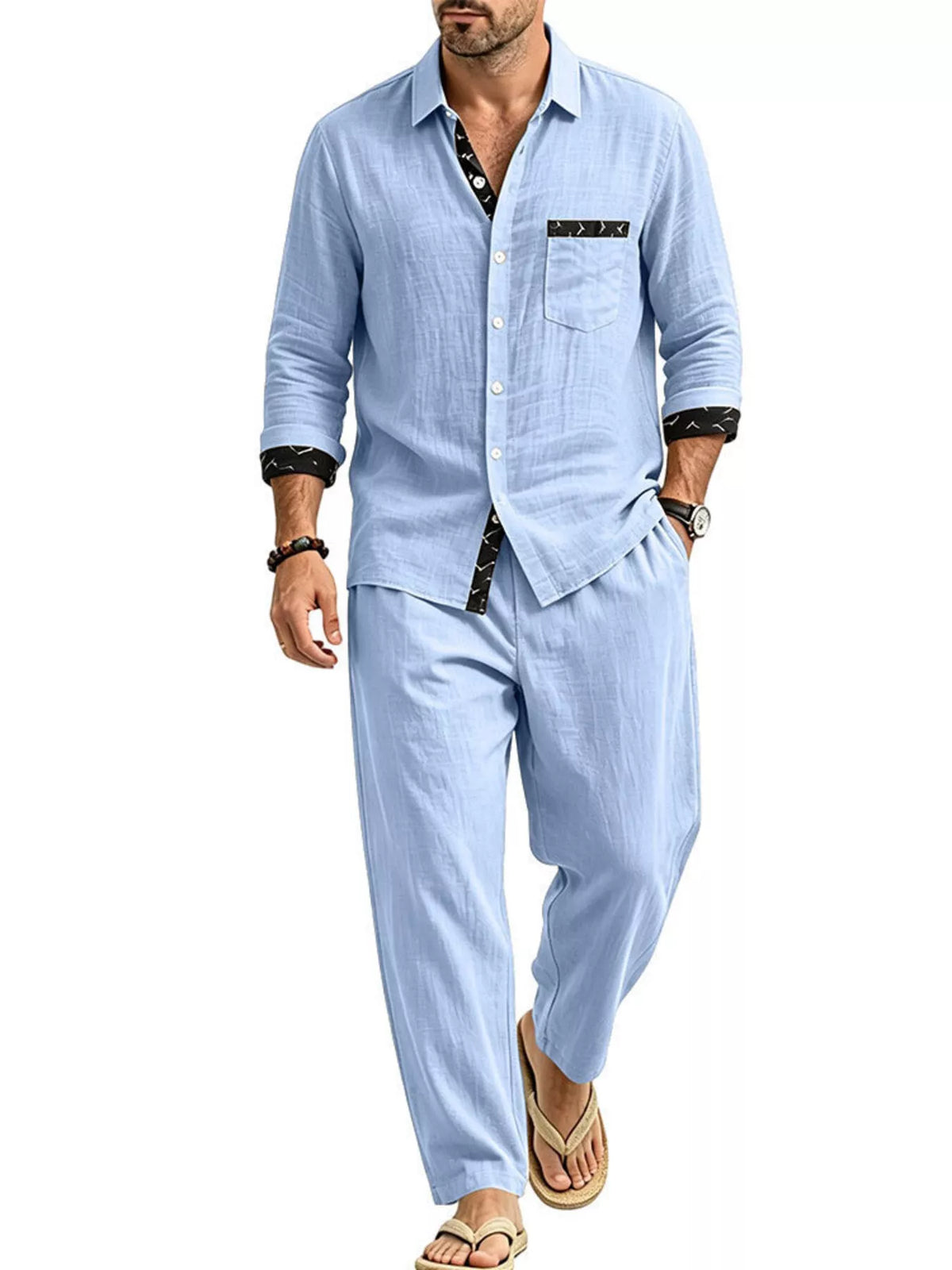 Men's Full Size Casual Button Up Shirt and Pants Two-Piece Set Plus Size - Lilixa.store