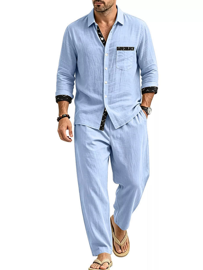 Men's Full Size Casual Button Up Shirt and Pants Two-Piece Set Plus Size - Lilixa.store
