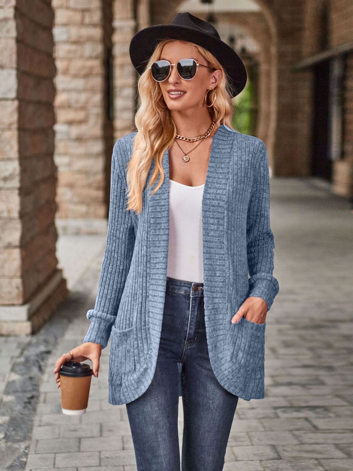 Open Front Cardigan with Pockets - Lilixa.store