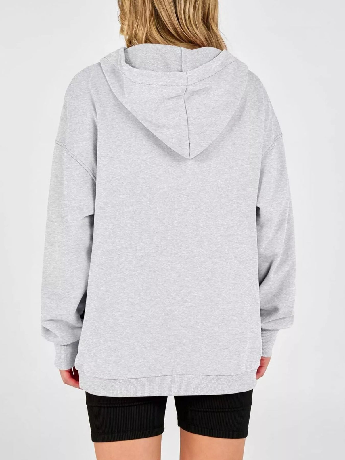 Half Snap Dropped Shoulder Hoodie - Lilixa.store