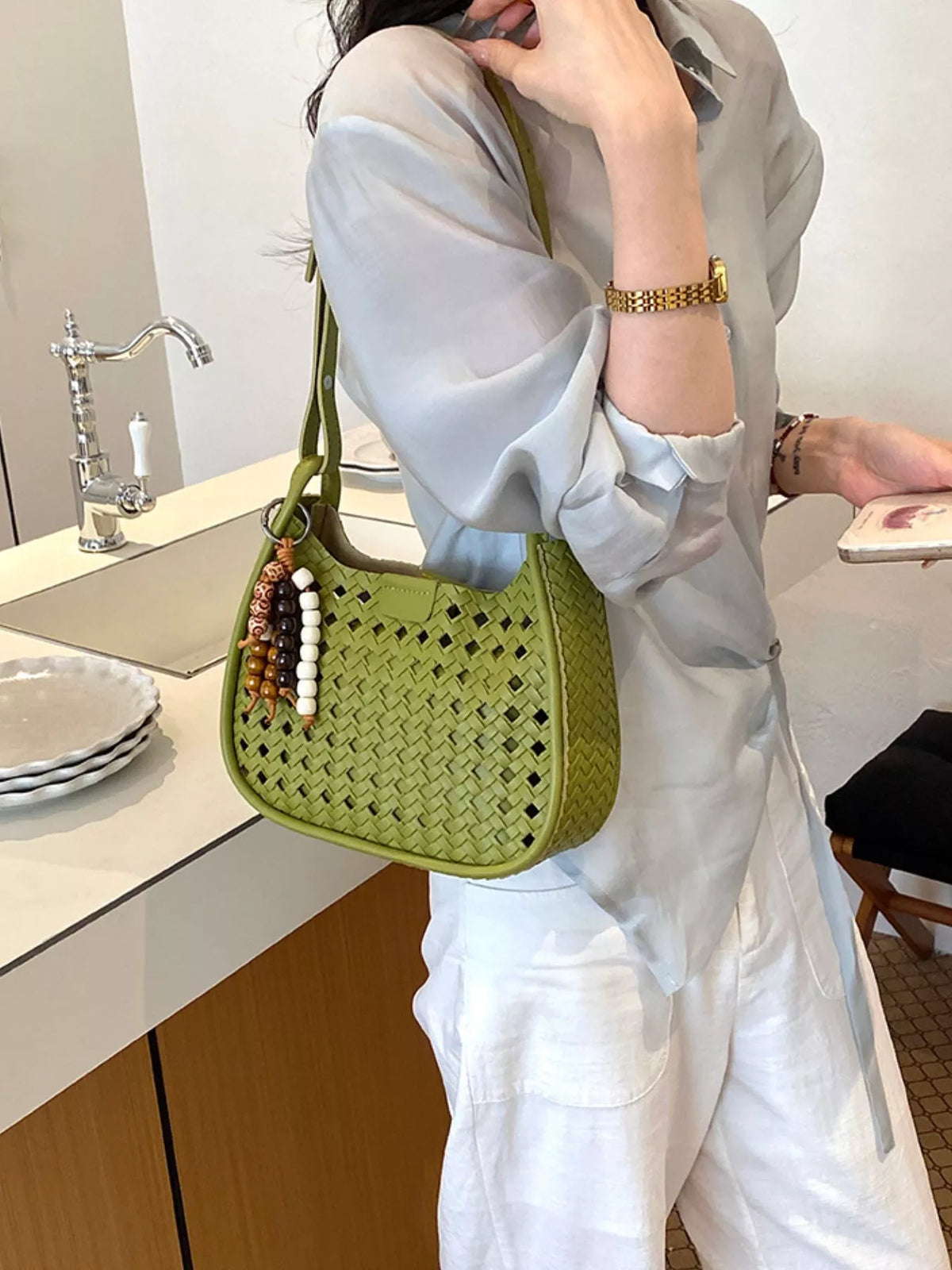 Woven Hollow-Out Shoulder Bag - Lilixa.store