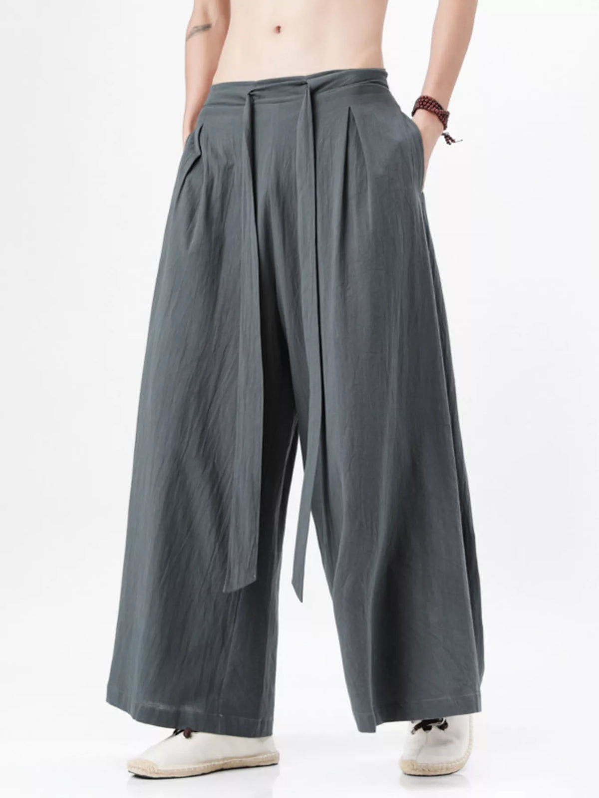 Men's Plus Size Wide Leg Pants with Tie Waist, view 2