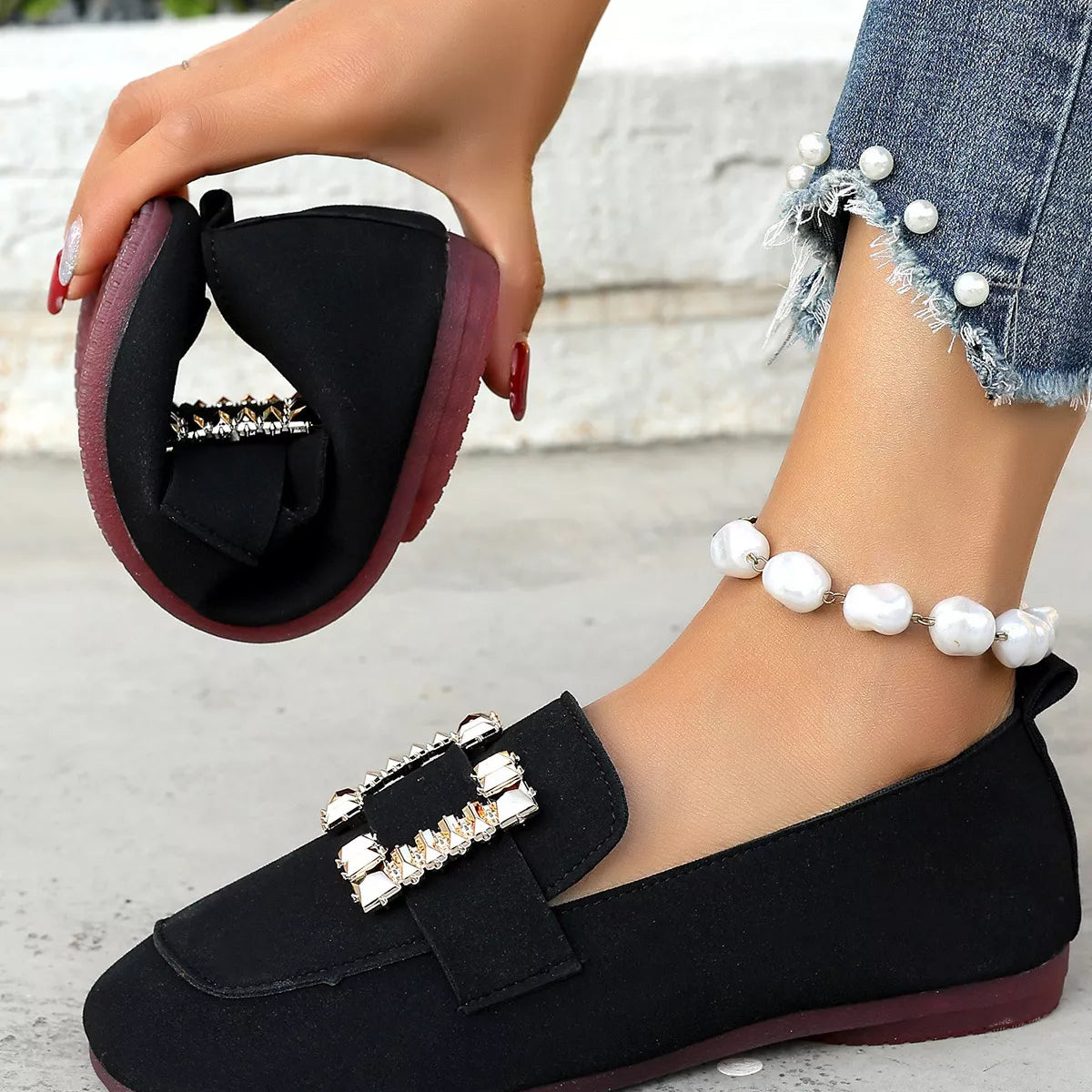 Decor Buckle Round Toe Slip-On, view 3