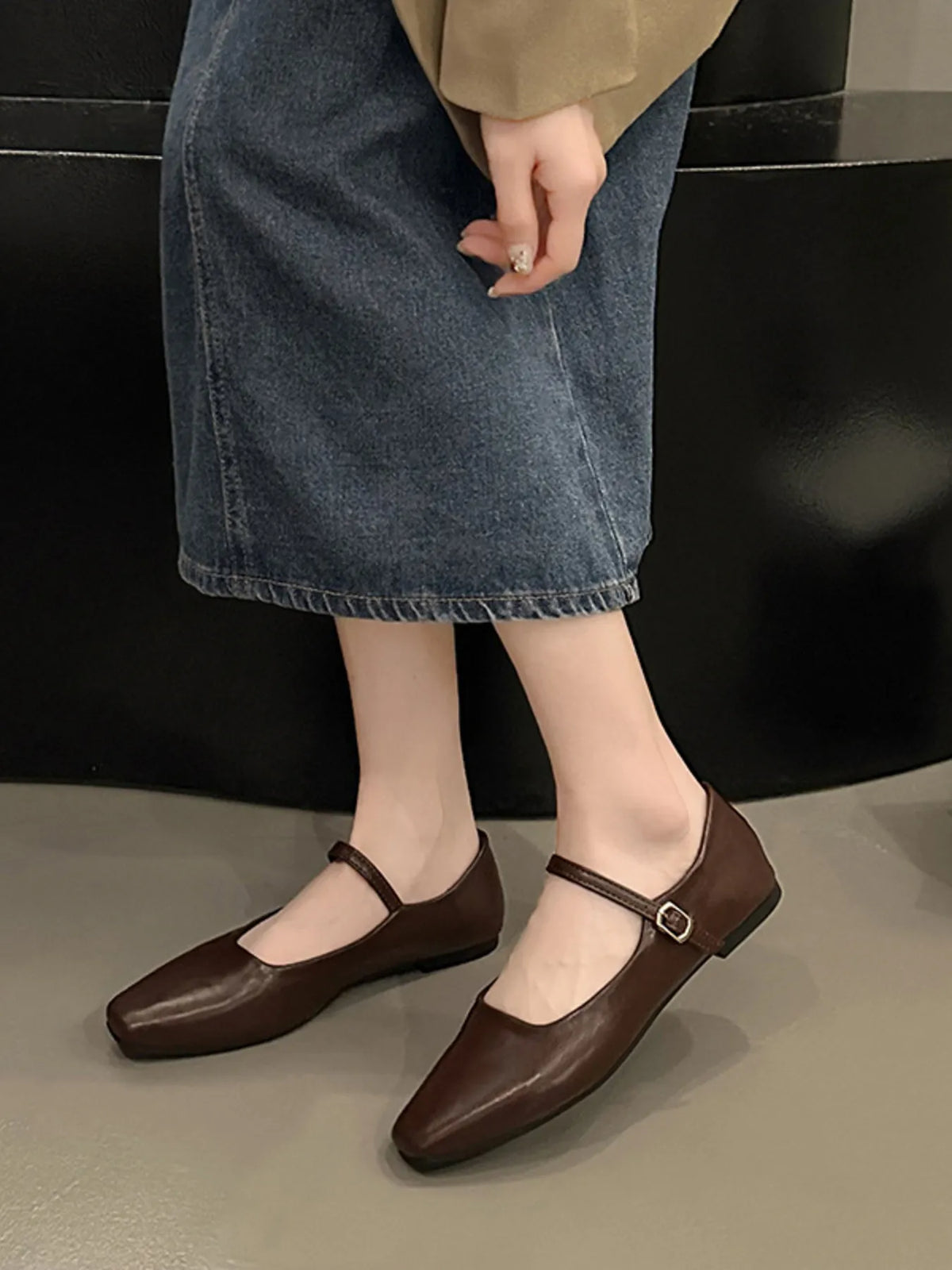 Leather Buckle Mary Jane Loafers, view 7