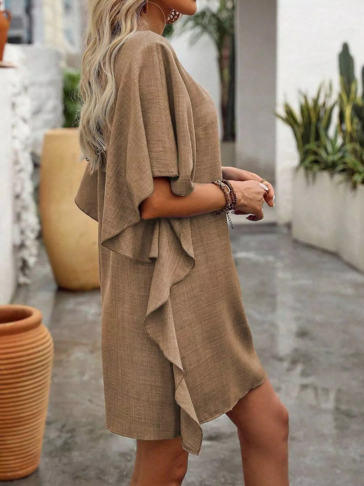 Ruffled Flutter Sleeve V-Neck Mini Dress - Lilixa.store