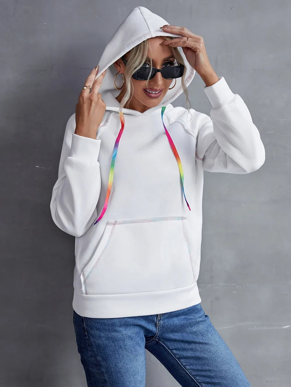 Ivy Lane Contrast Stitching Drawstring Raglan Sleeve Hoodie - Lilixa.store
