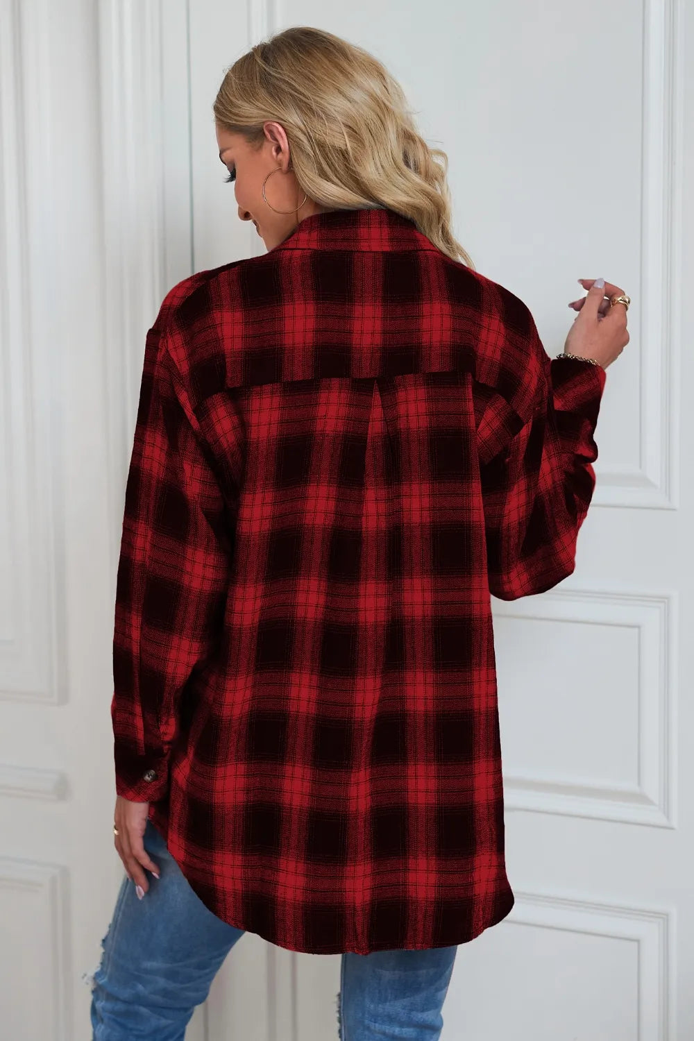 Plaid Button Up Dropped Shoulder Outerwear - Lilixa.store