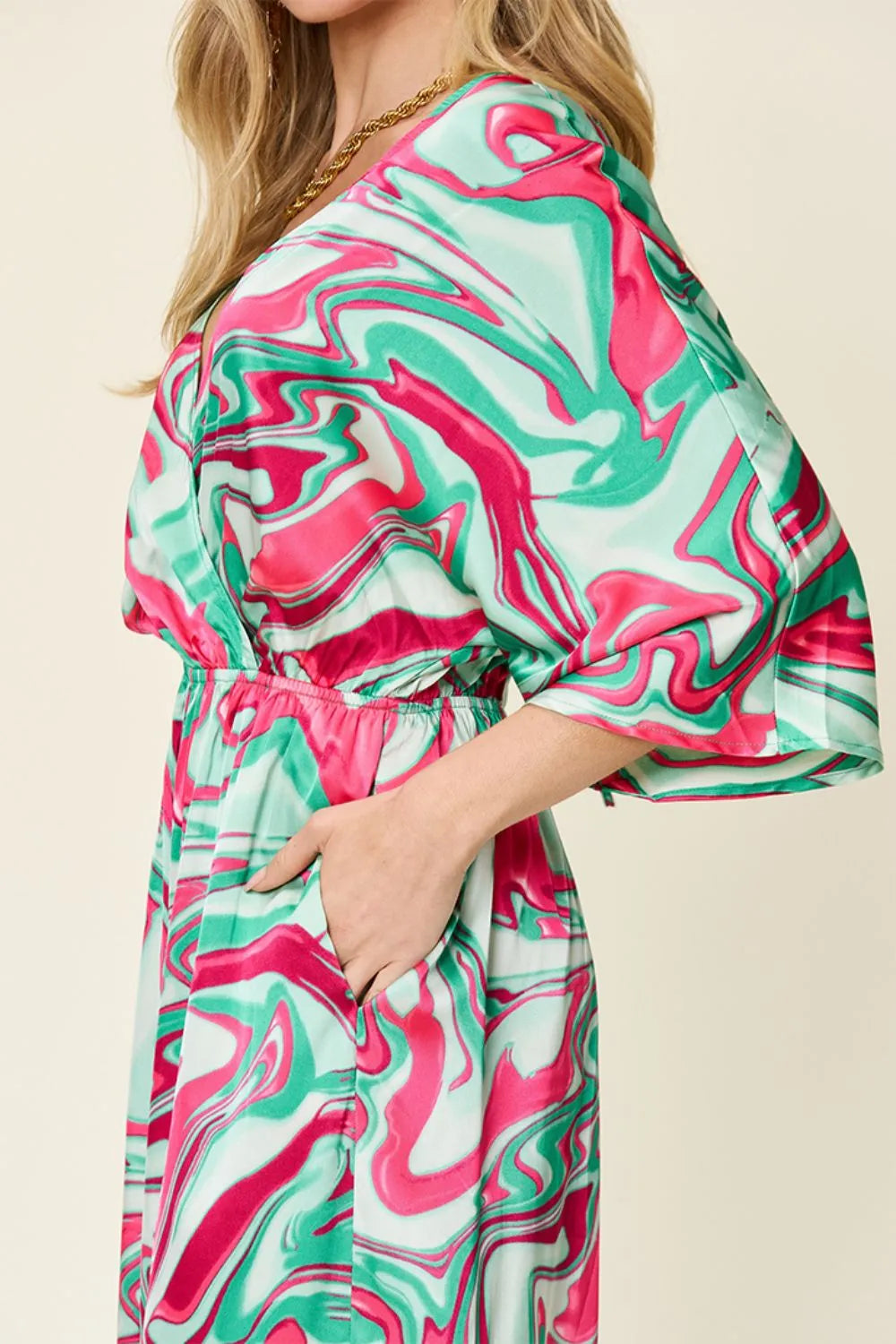 Double Take Full Size Half Sleeve Wide Leg Jumpsuit in Green, view 5