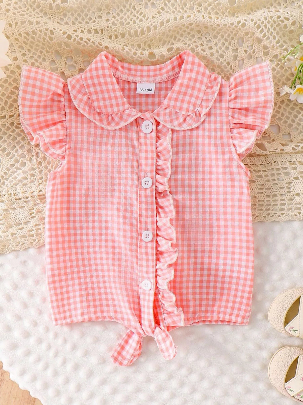 Children's Gingham Ruffle Collar Sleeveless Shirt - Lilixa.store