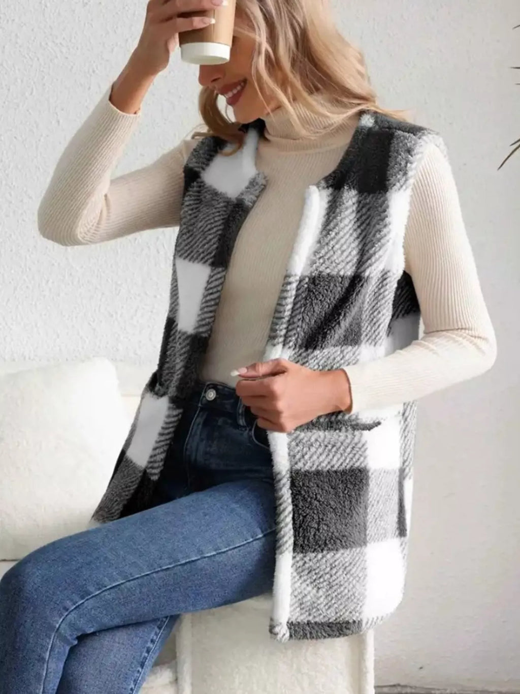 Cozy Plaid Sherpa Vest Coat - Lilixa.store