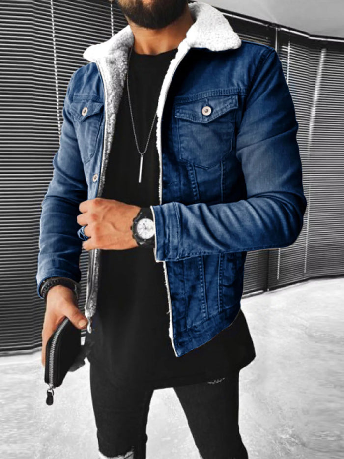 Men's Full Size Sherpa-Lined Denim Jacket Plus Size - Lilixa.store