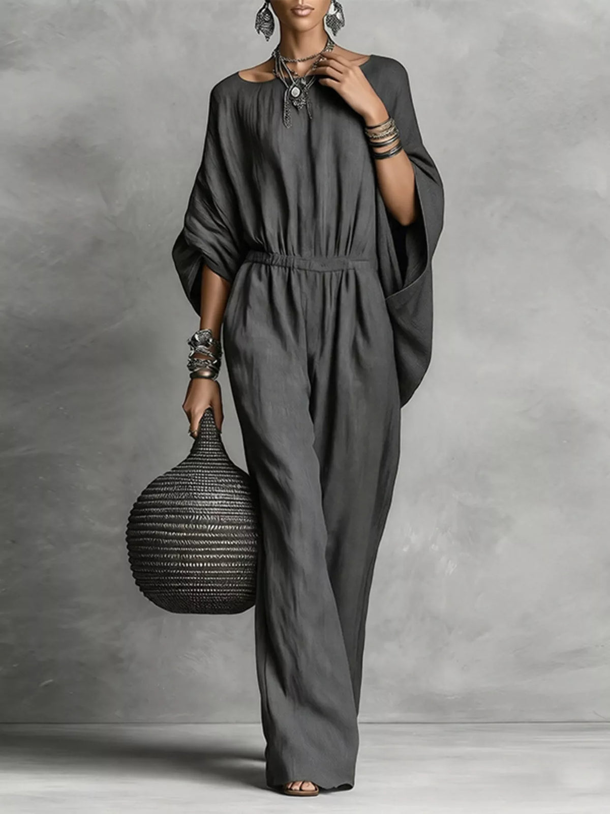 Full Size Boat Neck Batwing Sleeve Wide-Leg Jumpsuit Plus Size - Lilixa.store