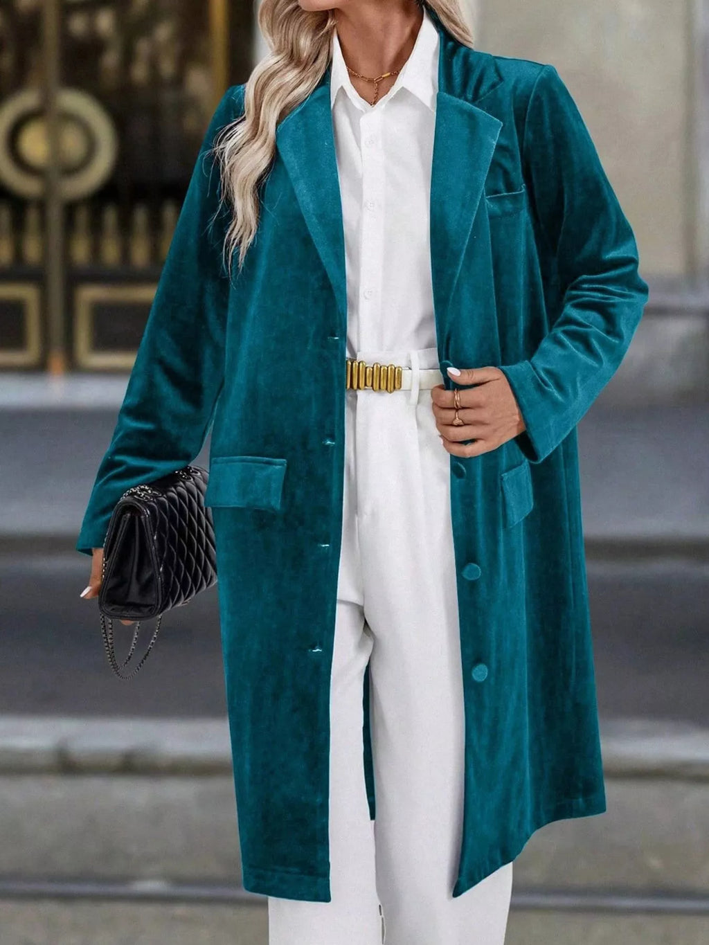 Lapel Collar Long Sleeve Longline Coat - Lilixa.store