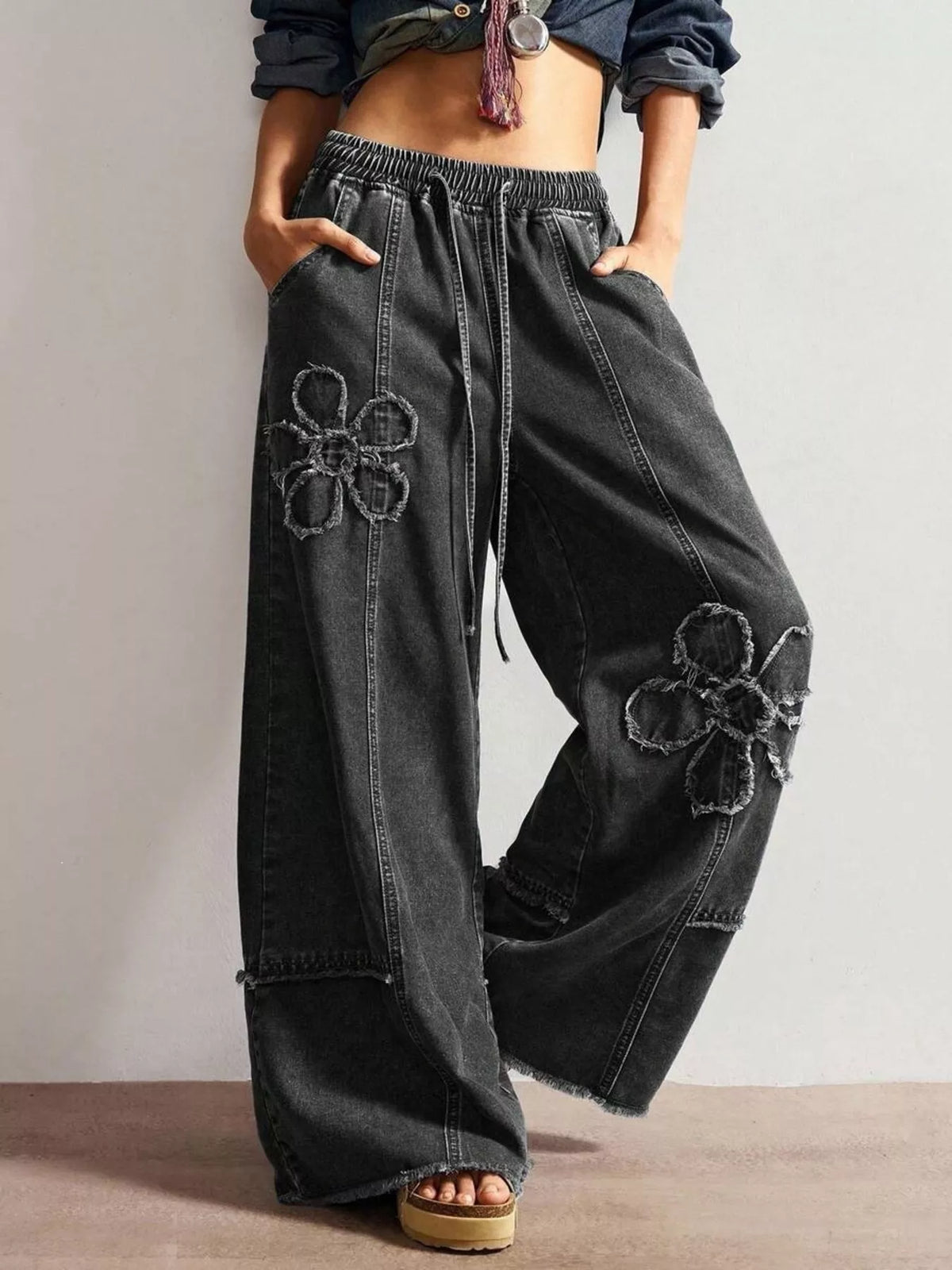Flower Wide Leg Jeans - Lilixa.store