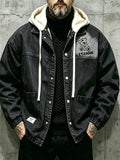 Men's Plus Size Streetwear Washed Snap Down Denim Jacket with Detachable Hood - Lilixa.store