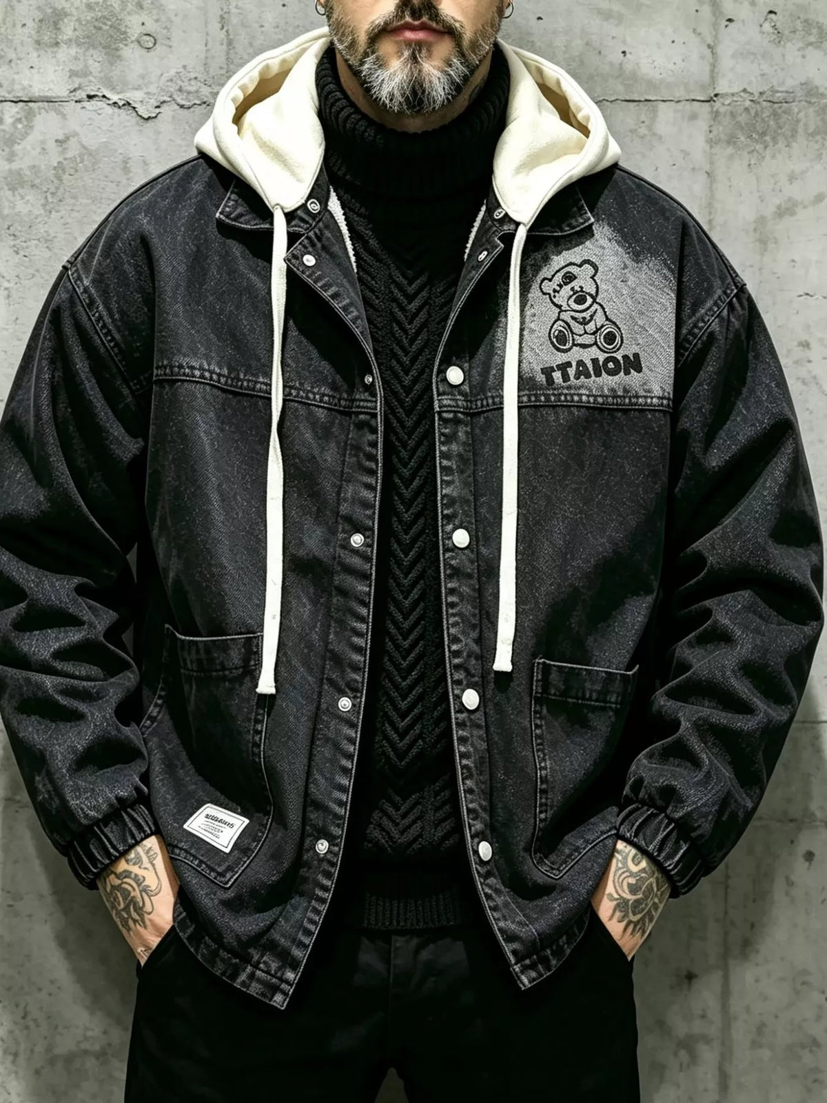 Men's Plus Size Streetwear Washed Snap Down Denim Jacket with Detachable Hood - Lilixa.store