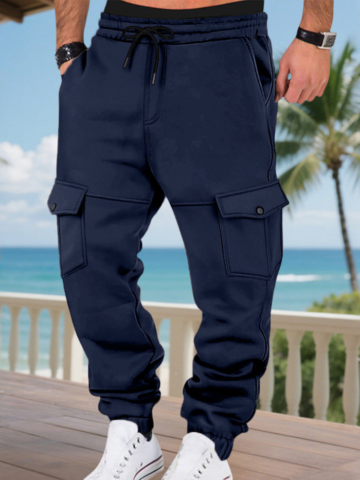 Men's Full Size Cargo Joggers with Multi-Pockets Plus Size in Navy Blue