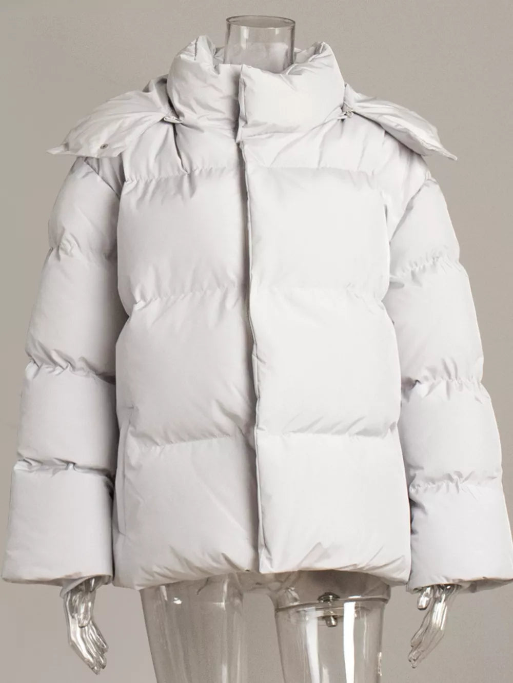 Pocketed Zip Up Hooded Puffer Jacket, view 15