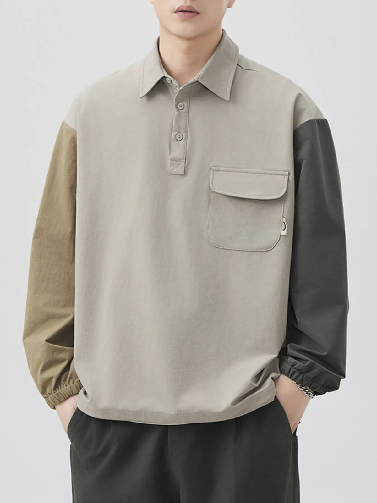 Lilixa Men's Tops Men's Plus Size Color Block Button Detail Polo Men's Plus Size Color Block Button Detail Polo