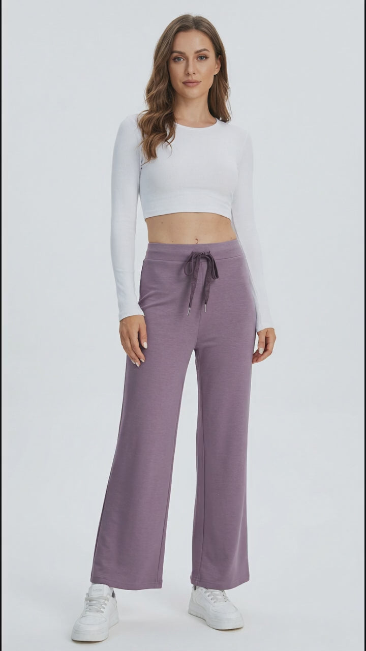 Basic Bae Full Size Air Scuba Drawstring Wide Leg Pants in Mauve
